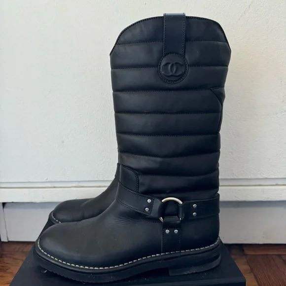 Chanel Leather Motorcycle Boots Size 39.5 - Picture 3 of 6
